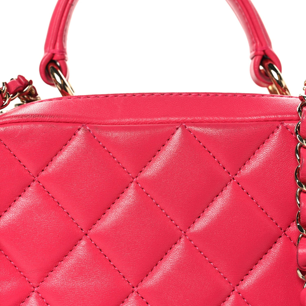 Lambskin Quilted Small Trendy CC Bowling Bag Pink
