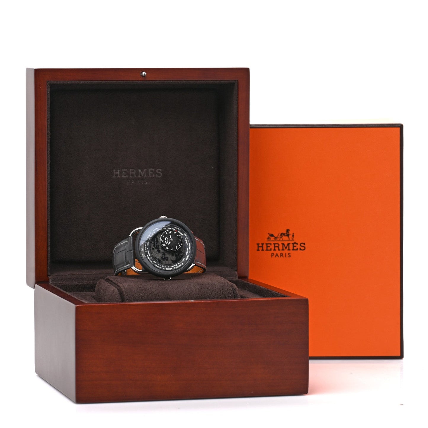 Platinum Titanium Alligator 43mm Arceau Le Temps Voyageur Automatic Watch Noir
