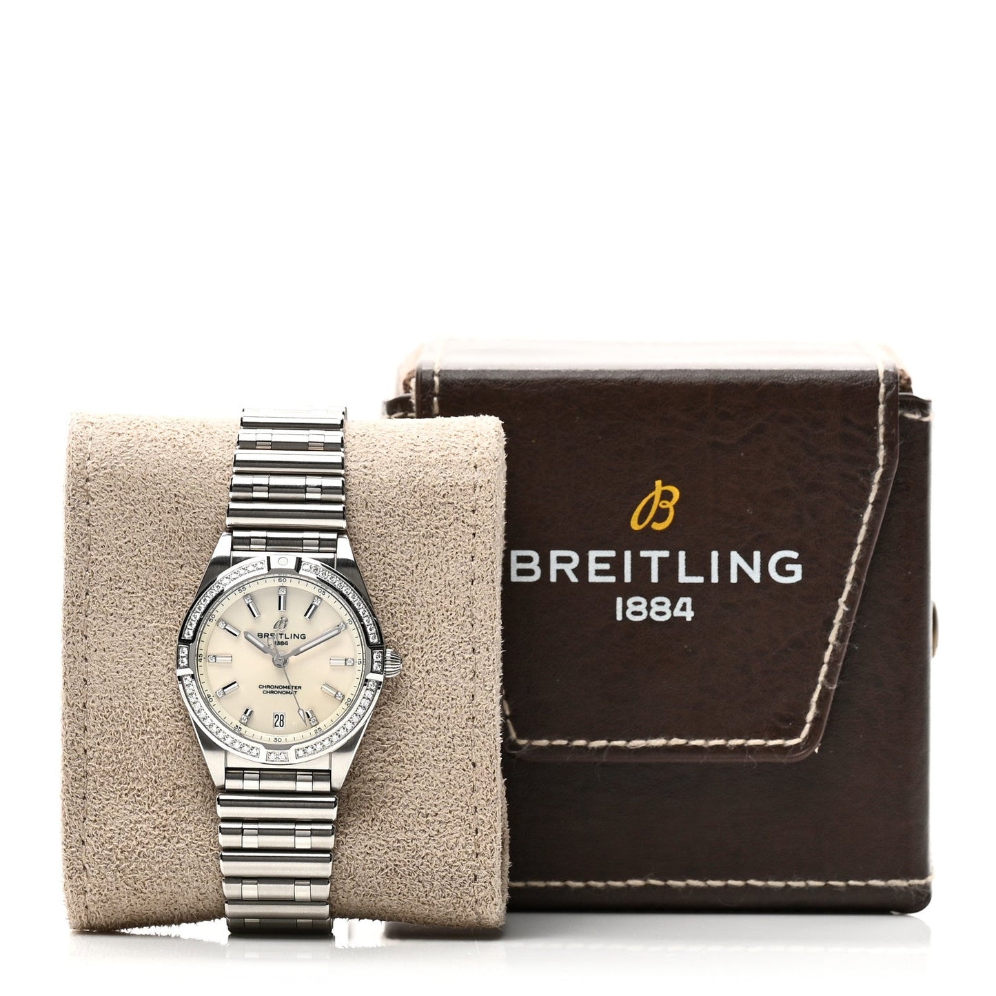 Stainless Steel Diamond Bezel 32mm Chronomat Quartz Watch Silver A77310591A1A1
