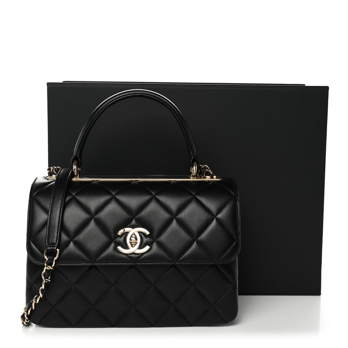 Lambskin Quilted Small Trendy CC Dual Handle Flap Bag Black