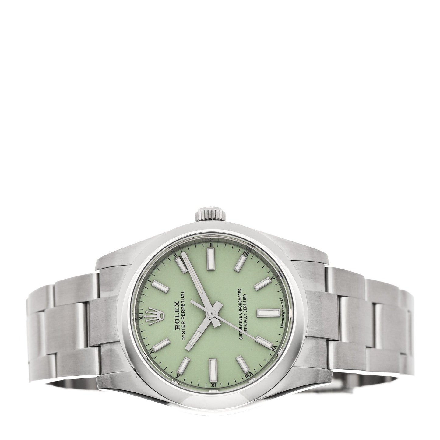 Stainless Steel 34mm Oyster Perpetual Watch Pistachio 124200