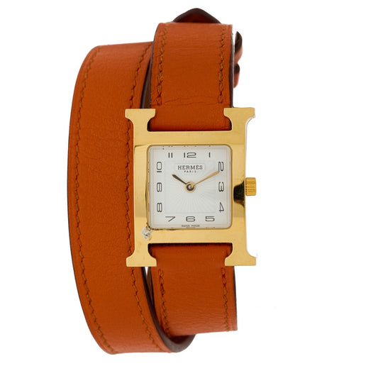 Stainless Steel Swift 21mm Heure H Hour Double Tour Quartz Watch Orange