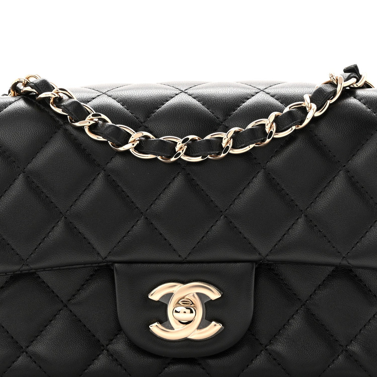 Lambskin Quilted Mini Rectangular Flap Black