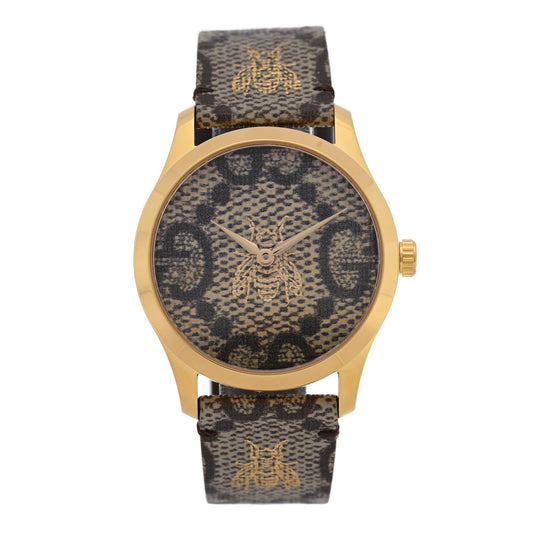 Stainless Steel Canvas 38mm G-Timeless GG Supreme Bee Quartz Watch Brown