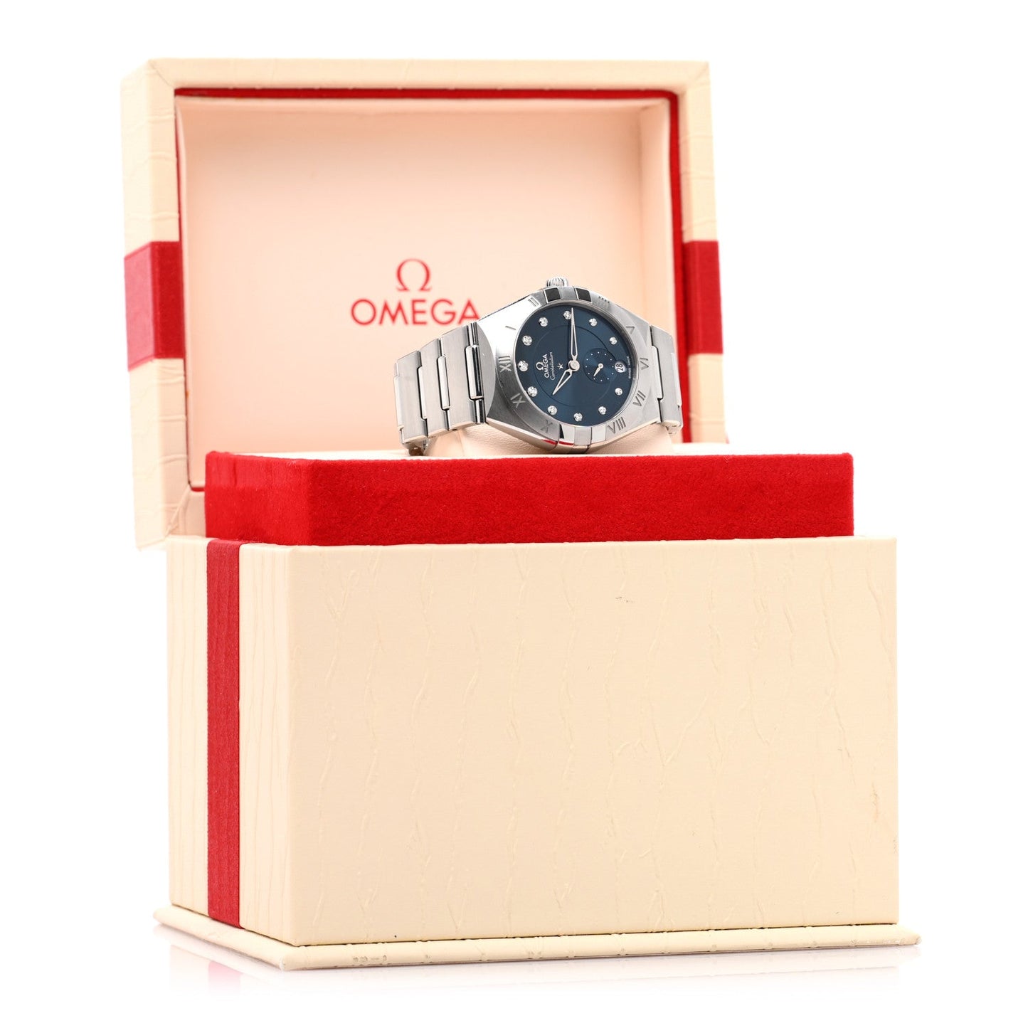 Stainless Steel Diamond 34mm Constellation Co-axial Master Chronometer Automatic Watch Blue 131.10.34.20.53.001