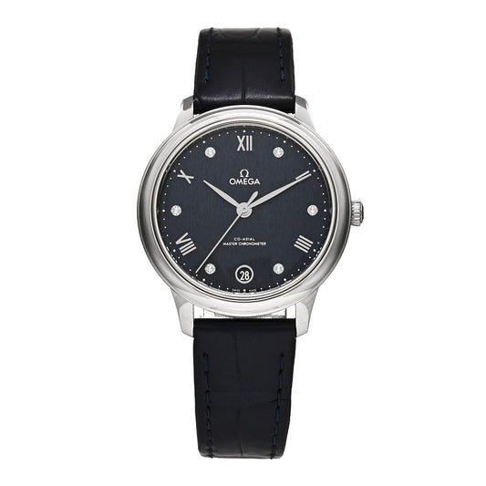 Stainless Steel Alligator Diamond 34mm De Ville Prestige Automatic Watch Blue 434.13.34.20.53.002