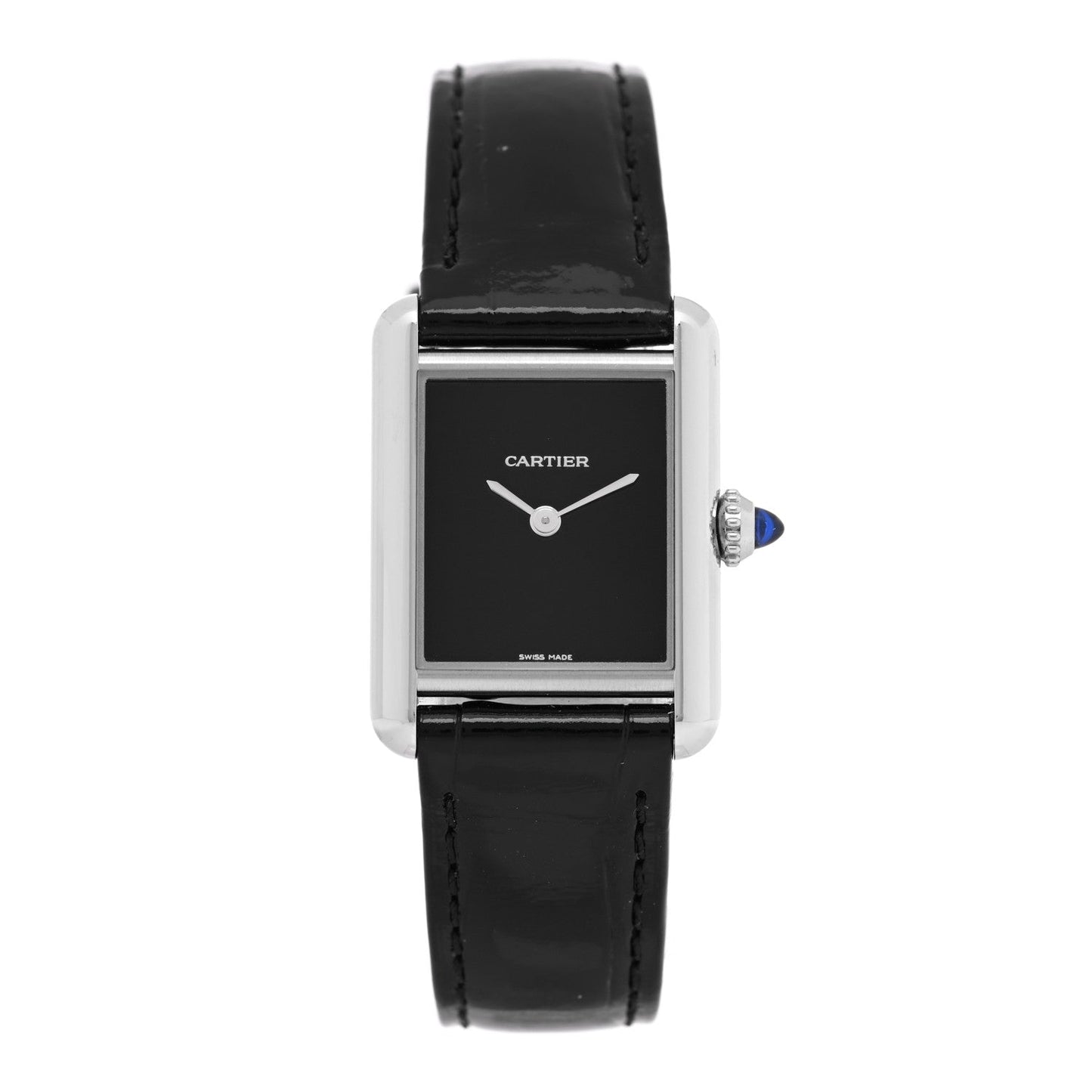 Stainless Steel Alligator 22mm Must de Cartier Tank Quartz Watch Black