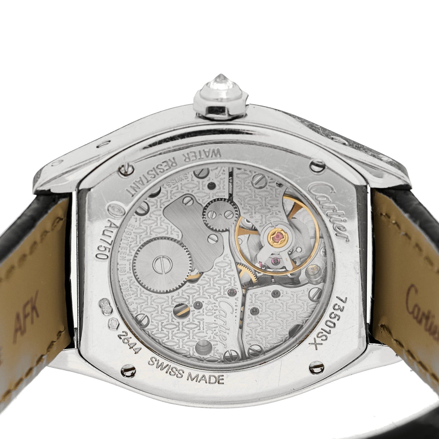 18K White Gold Alligator Diamond Bezel 28mm Tortue Manual Winding Watch Black