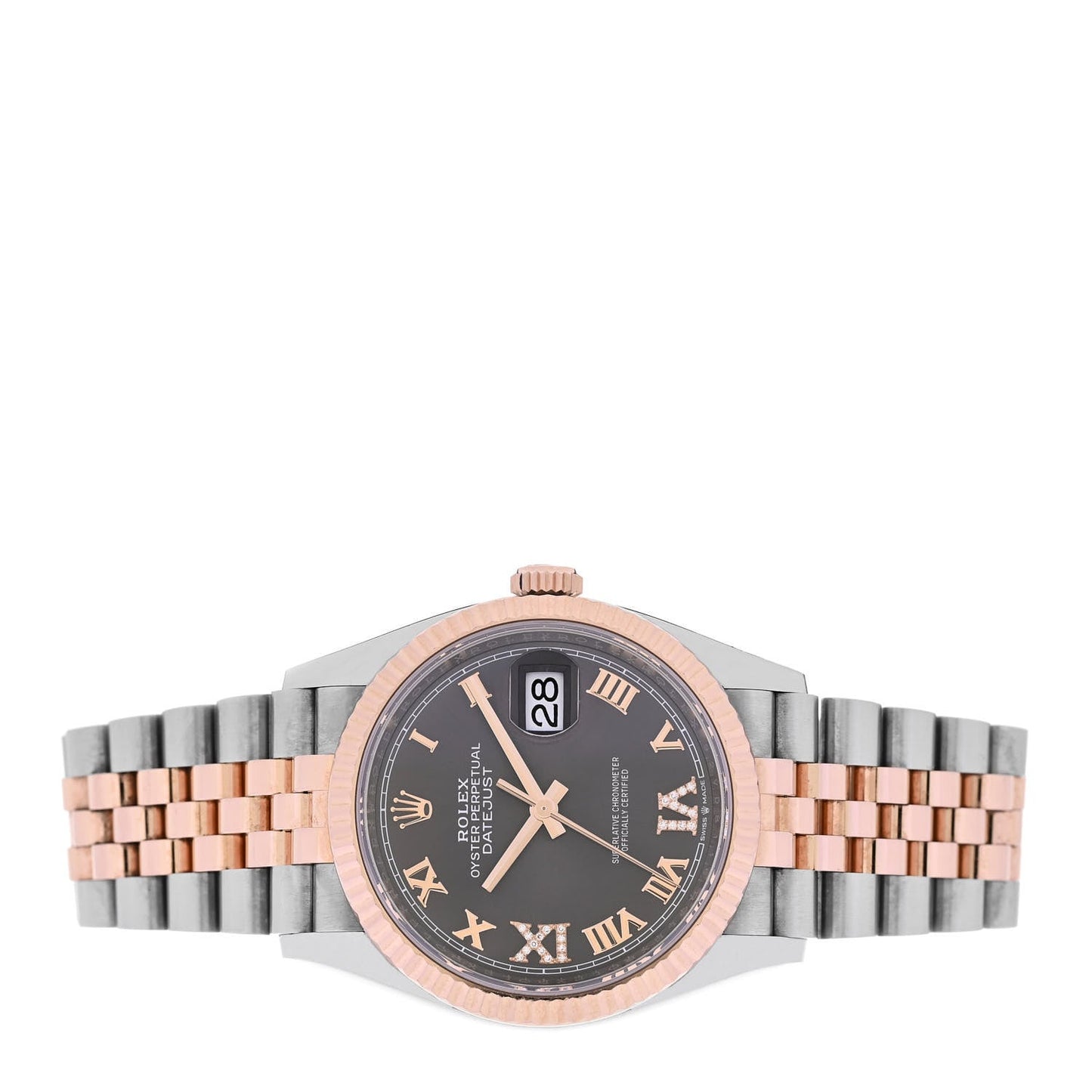 Stainless Steel 18K Everose Gold Diamond 36mm Oyster Perpetual Datejust Watch Slate Roman 126231