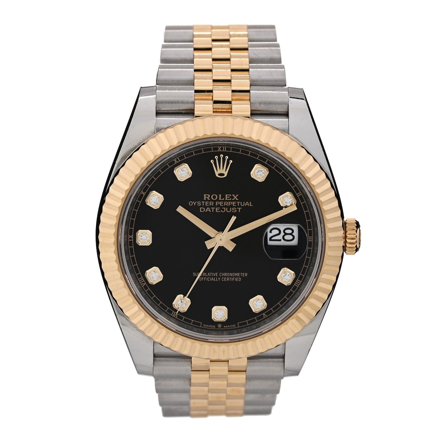 Stainless Steel 18K Yellow Gold Diamond 41mm Oyster Perpetual Datejust Watch Black 126333