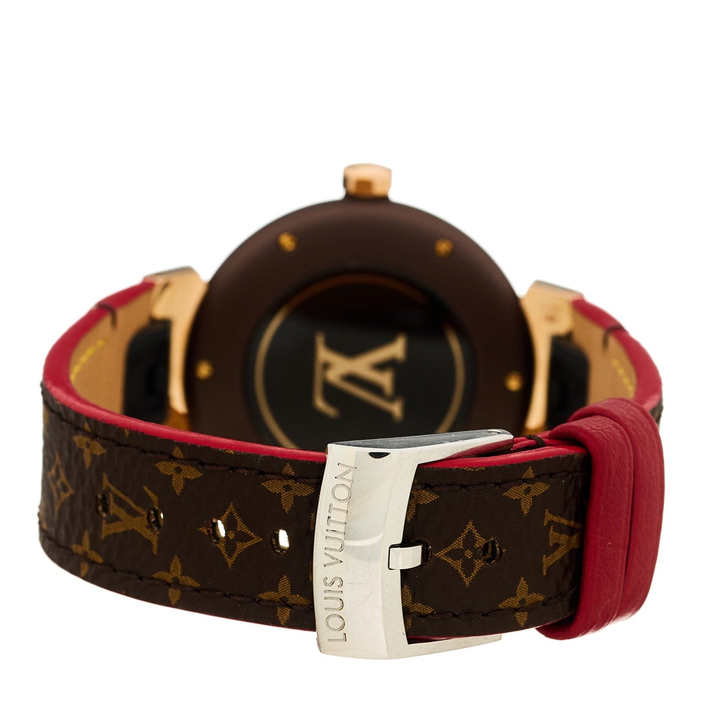 Stainless Steel 18K Rose Gold Monogram 34mm Tambour Quartz Watch Brown
