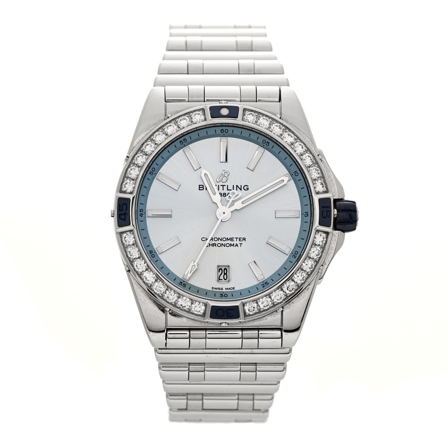 Stainless Steel Diamond Bezel 38mm Chronomat Automatic Watch Ice Blue A17356