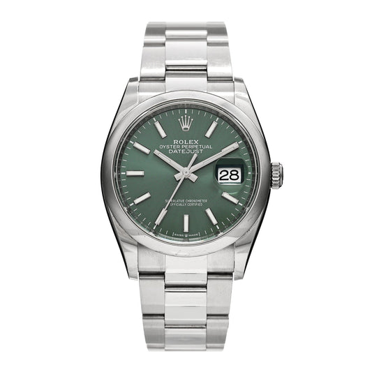 Stainless Steel 36mm Oyster Perpetual Datejust Watch Mint Green 126200