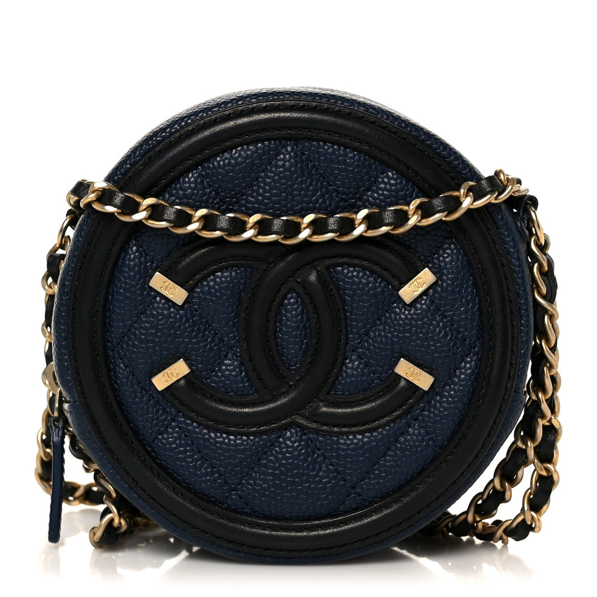 Caviar Quilted Round Filigree Crossbody Navy Black