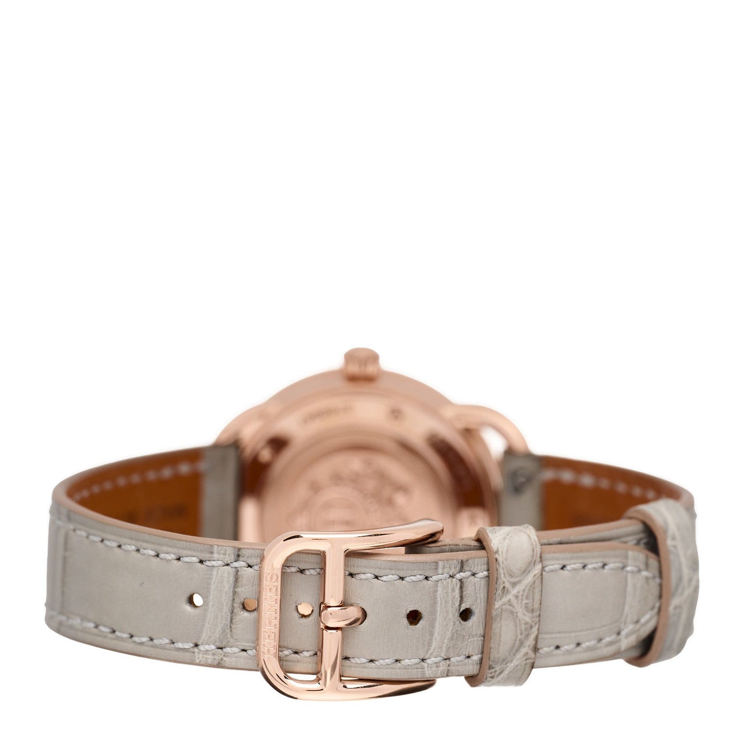18K Rose Gold Alligator Diamond Bezel 30mm Arceau Quartz Watch Gris Perle