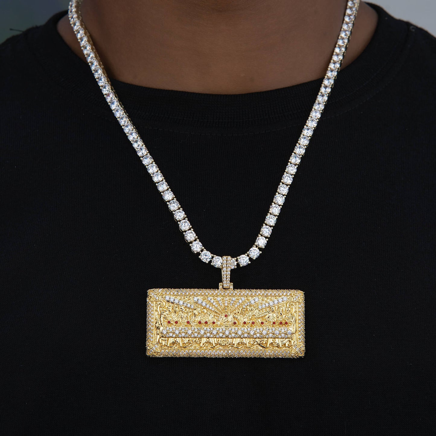 Large Iced The Last Supper Pendant in Yellow Gold