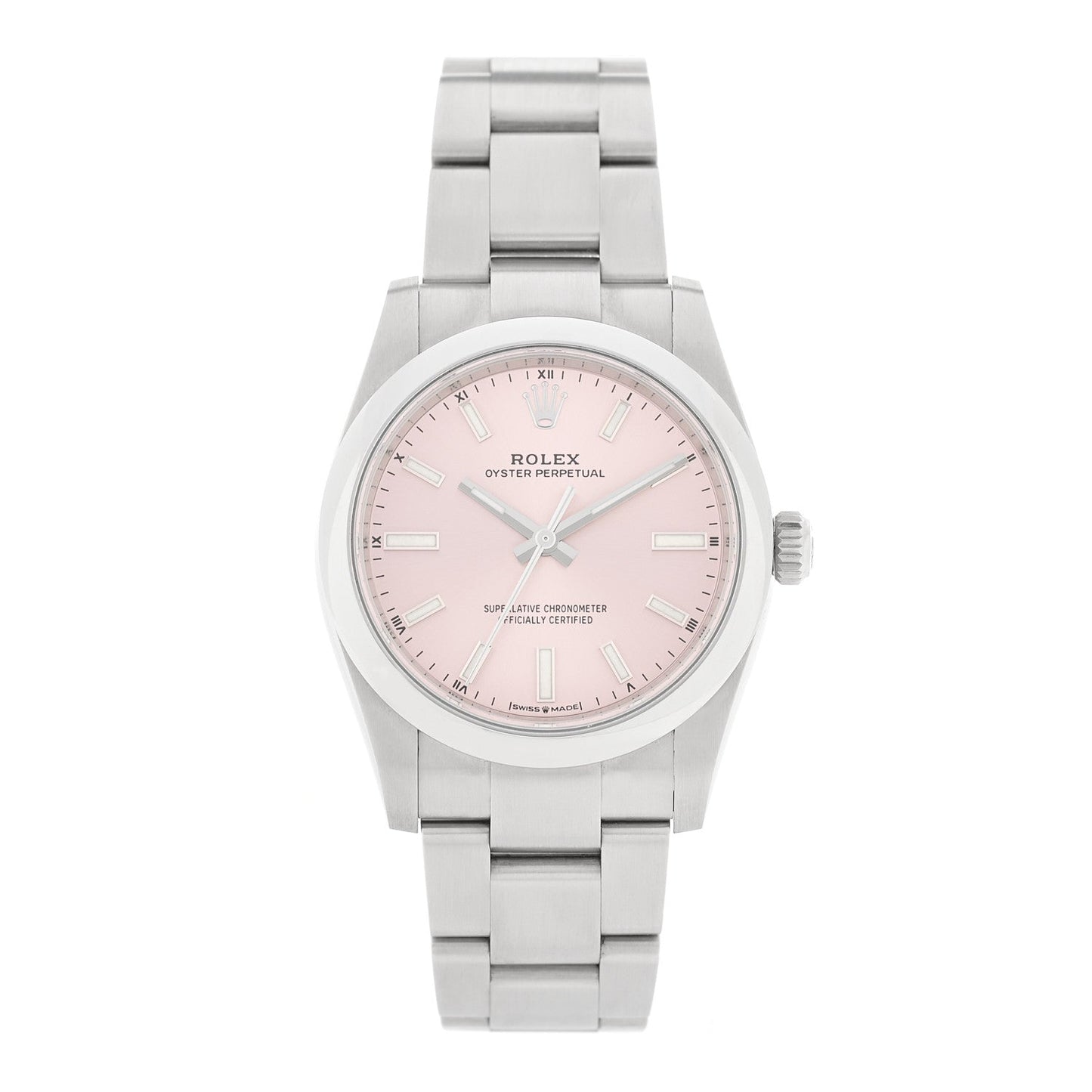 Stainless Steel 34mm Oyster Perpetual Watch Pink 124200