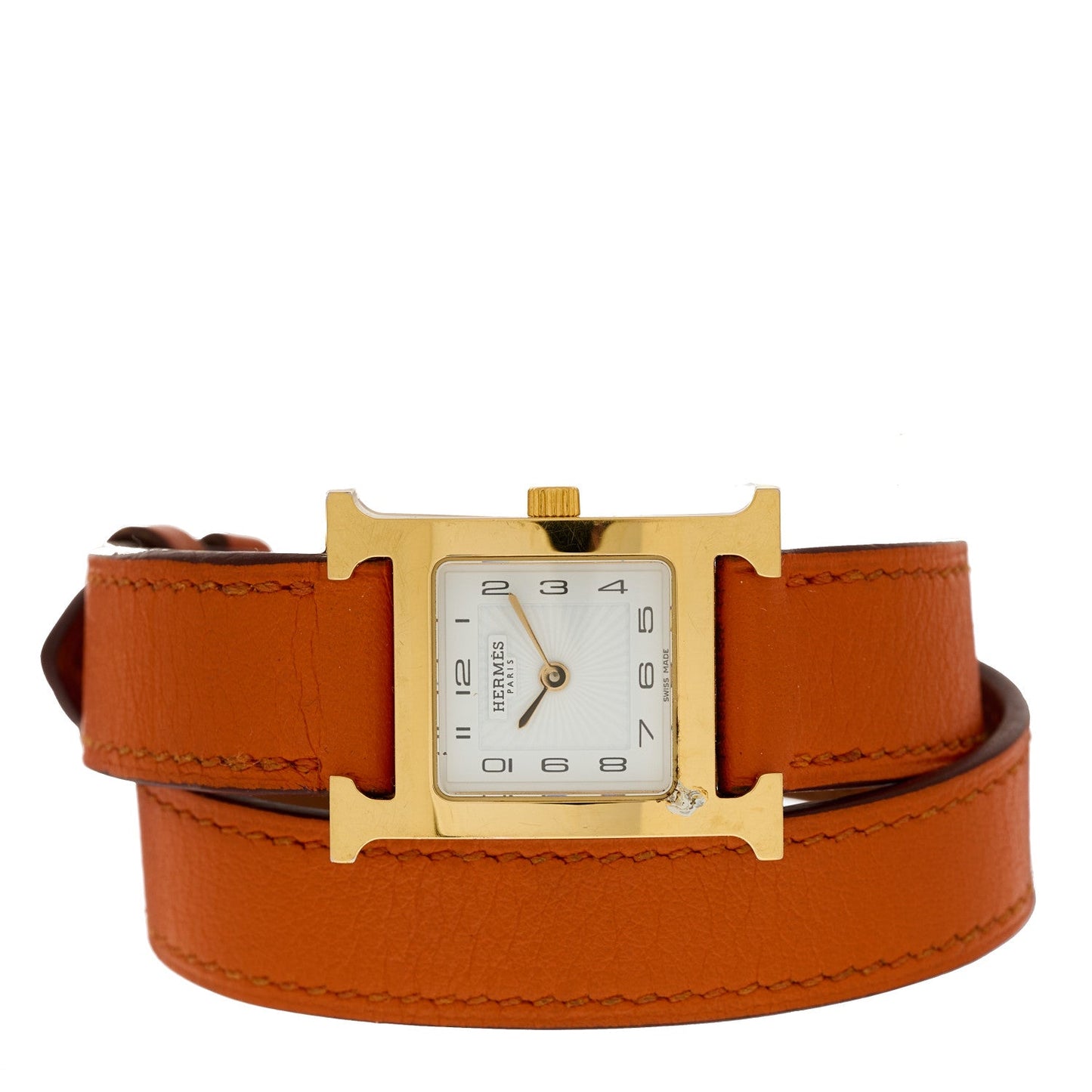 Stainless Steel Swift 21mm Heure H Hour Double Tour Quartz Watch Orange