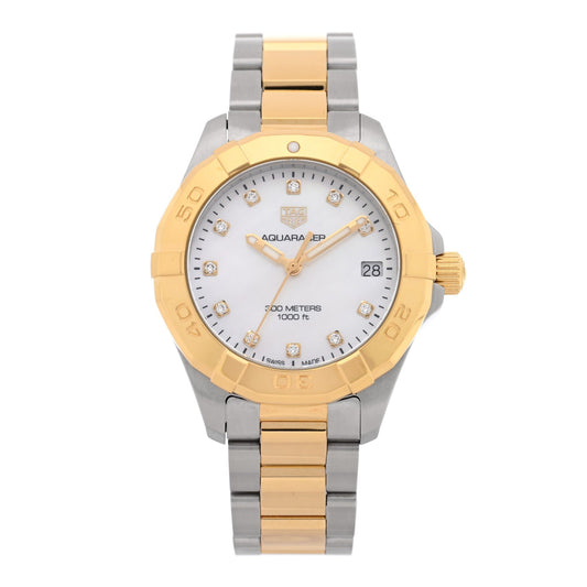 Stainless Steel 18K Yellow Gold Mother of Pearl 32mm Aquaracer Quartz Watch WBD1322