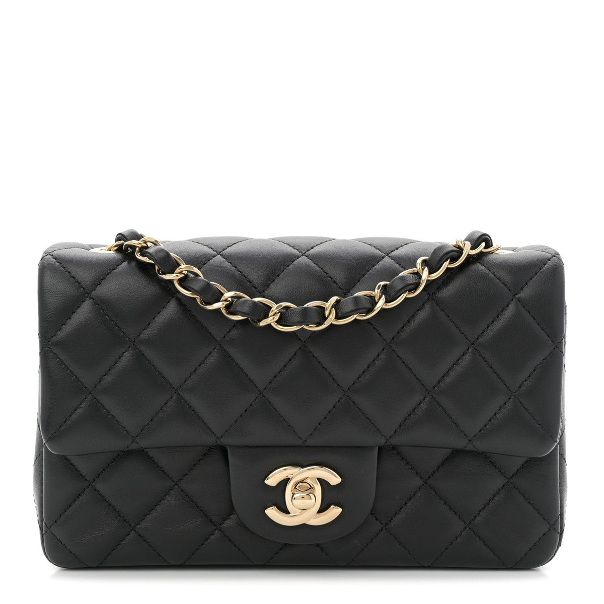 Lambskin Quilted Mini Rectangular Flap Black