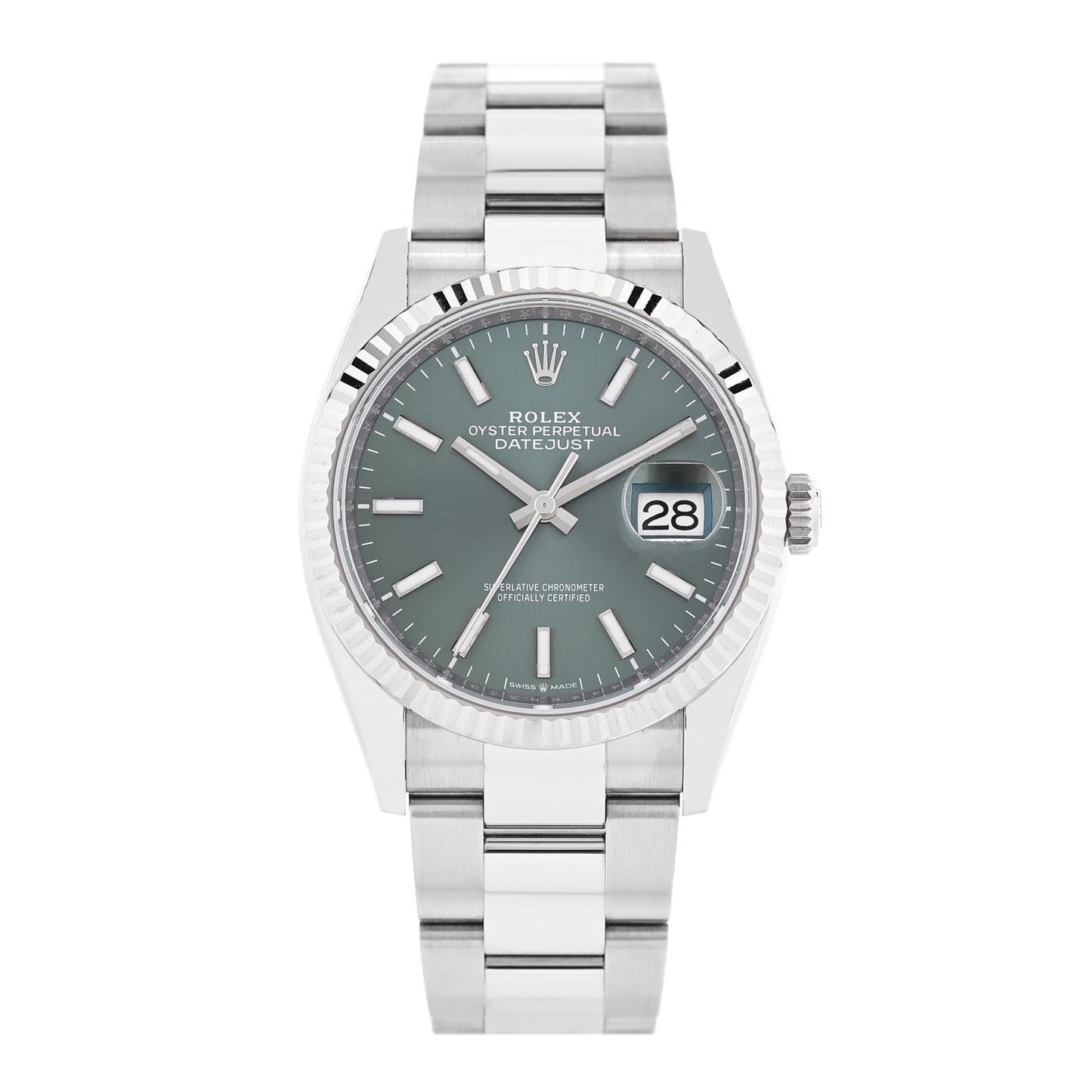 Stainless Steel 18K White Gold 36mm Oyster Perpetual Datejust Watch Mint Green 126234