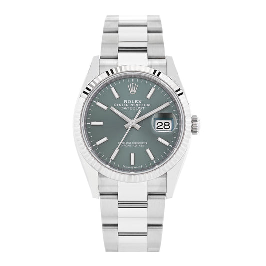 Stainless Steel 18K White Gold 36mm Oyster Perpetual Datejust Watch Mint Green 126234