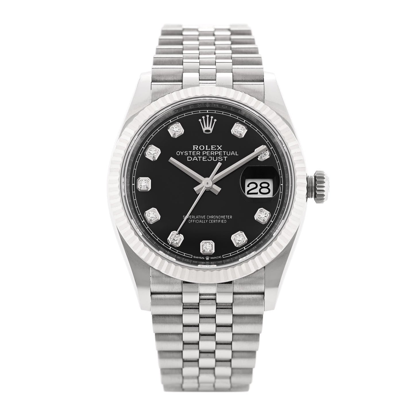 Stainless Steel 18K White Gold Diamond 36mm Oyster Perpetual Datejust Watch Black 126234