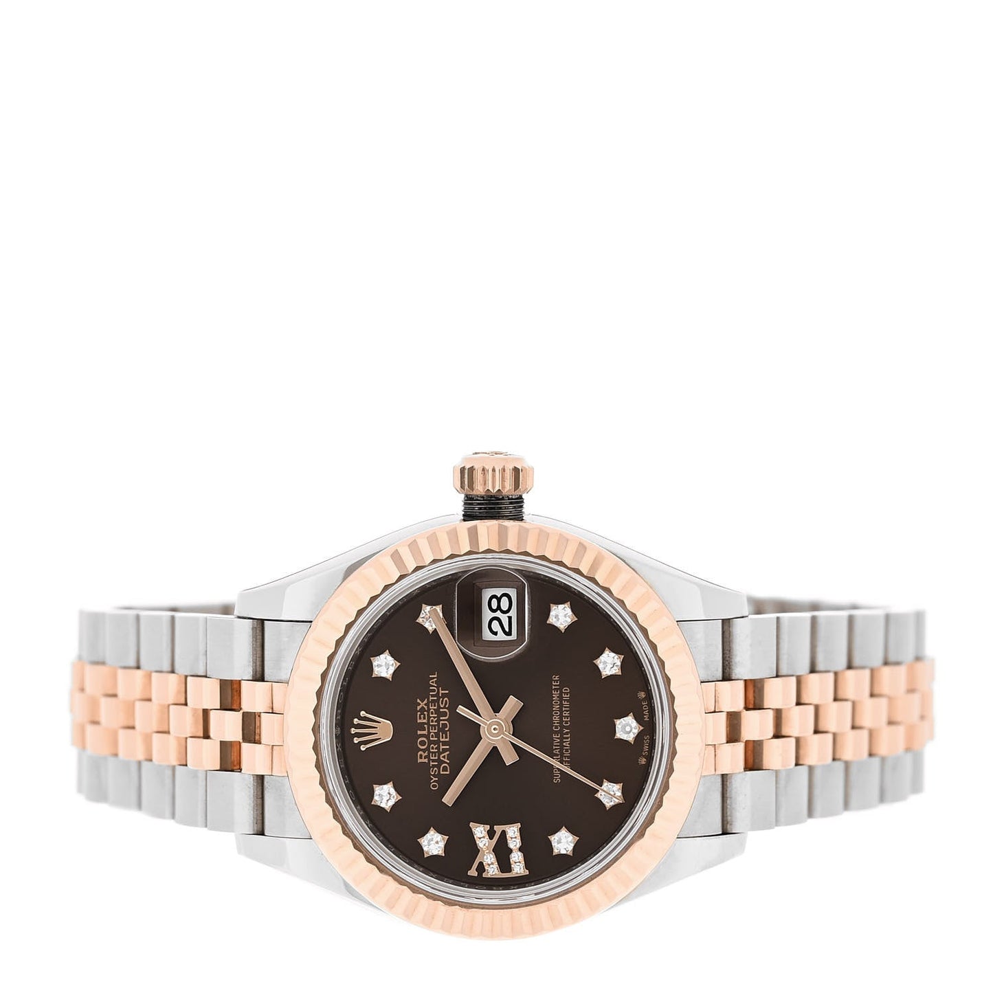 Stainless Steel 18K Everose Gold Diamond 28mm Oyster Perpetual Datejust Watch Chocolate 279171