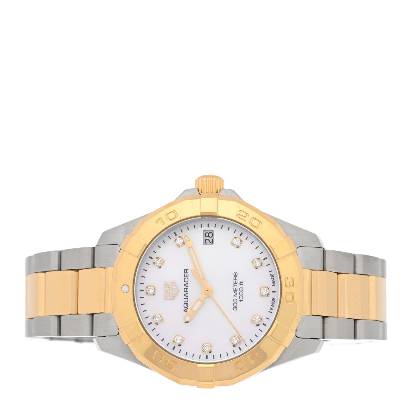 Stainless Steel 18K Yellow Gold Mother of Pearl 32mm Aquaracer Quartz Watch WBD1322